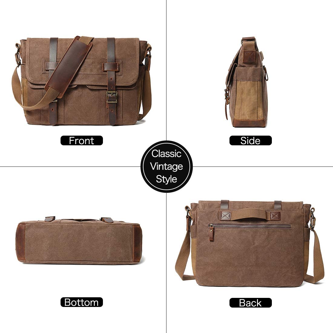 230527205005036_1 Messenger Bag for Men 15.6 Inch Canvas Laptop Computer Bag Leather Briefcase - Image 1